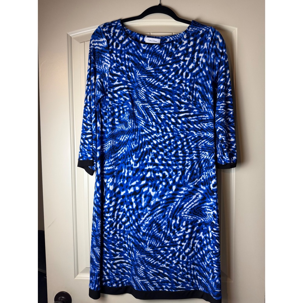 Calvin Klein Blue Abstract Print 3/4 Sleeve Sheath Dress CD4AX8M4
